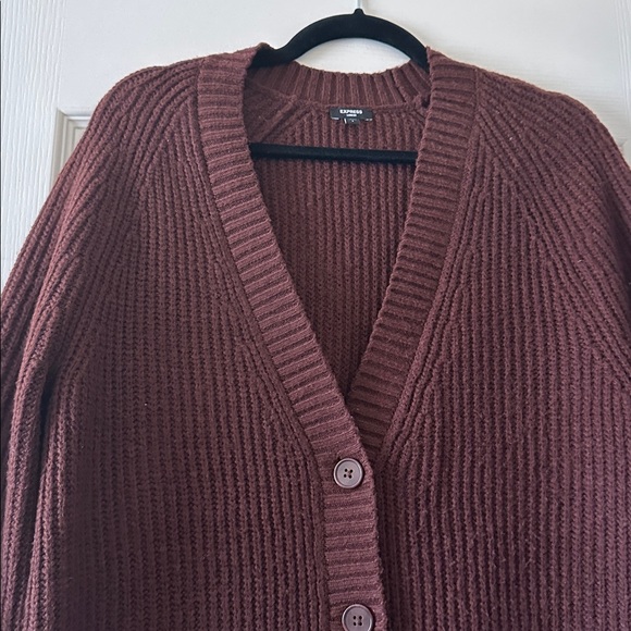 Express Ribbed Button Front London Cardigan S Rich Mocha - Picture 8 of 11